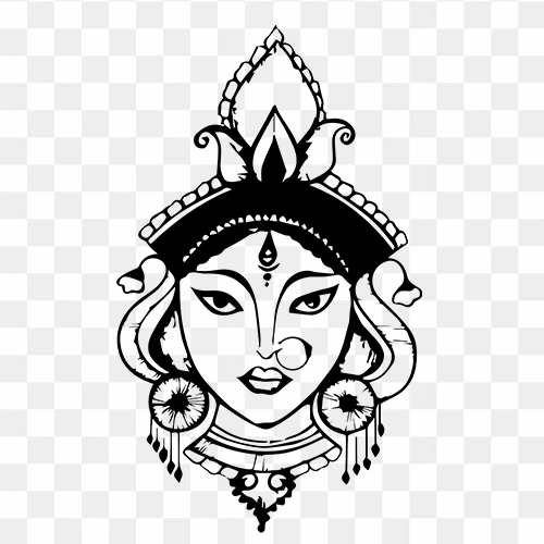 Illustration of Goddess Durga Face Png Image
